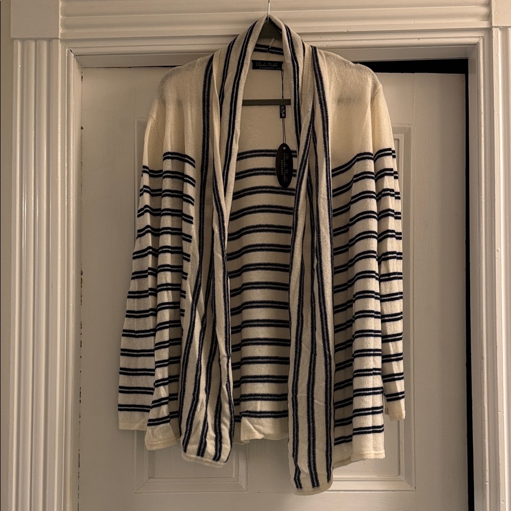 Claudia Nicole navy and white Striped Open Front cashmere Cardigan